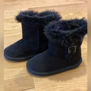 Toddler girl black boots with fur trim size 7